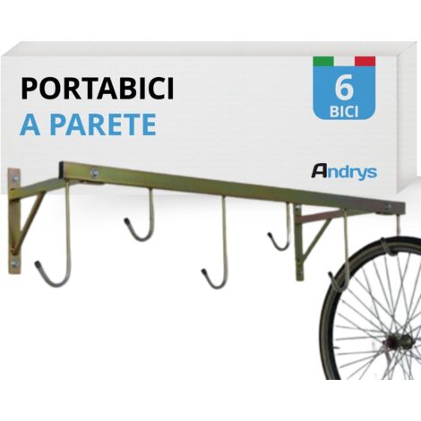 ANDRYS - Porta Biciclette a Parete Smontabile, con Staffa di Fissaggio e Tubo Frontale, con Viti e Tappi in Pvc Neri, in Acciaio Zincato, Colore Tropical Oro, 126 x 37 x 30 cm, 6 Posti
