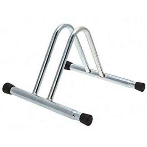 ANDRYS - Rastrelliera Porta Biciclette a Terra Modulabile 1 Posto, con Tappi in Pvc Neri, in Acciaio Zincato, Colore Argento, 38.5 x 38 x 26 cm
