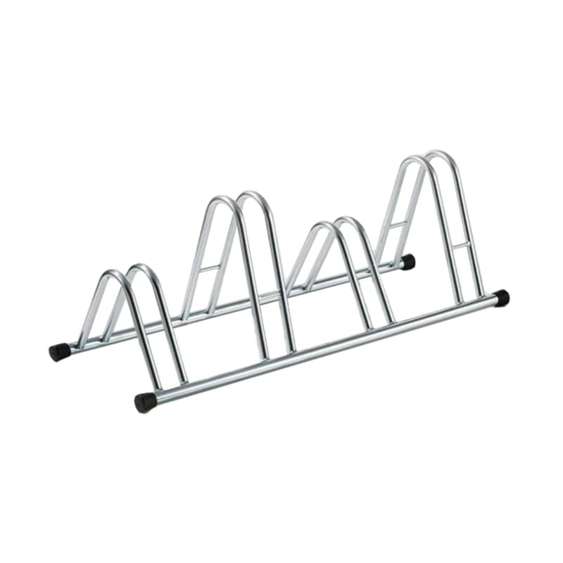 Andrys - Râtelier Porte-vélos 4 places, avec embouts en PVC noirs, galvanisé à froid, couleur argent, 110 x 42 x 38 cm