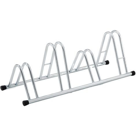 Andrys - Râtelier Porte-vélos 4 places, avec embouts en PVC noirs, galvanisé à froid, couleur argent, 110 x 42 x 38 cm