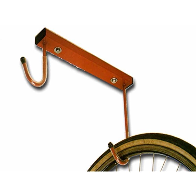 Andrys - Support de vélo mural pour 2 vélos, avec bouchons en PVC noirs, en acier peint en rouge, 35 x 5 x 30 cm