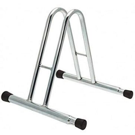 Andrys - Support pour Vélo au Sol 1 Place Haut, Modulable, avec Bouchons en PVC Noirs, en Acier Galvanisé, Couleur Argent, 38,5 x 38 x 38 cm