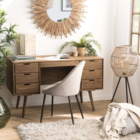 ANDY - Bureau scandi bois marron 6 tiroirs