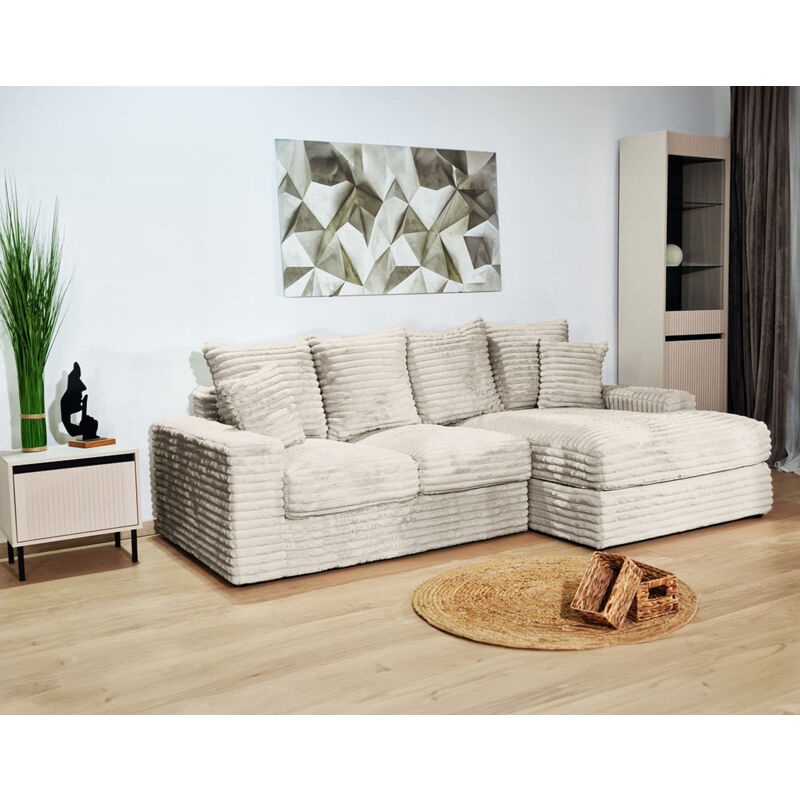 Lisa Design - Andy - canapé d'angle droit 4 places en fausse fourrure côtelée - beige