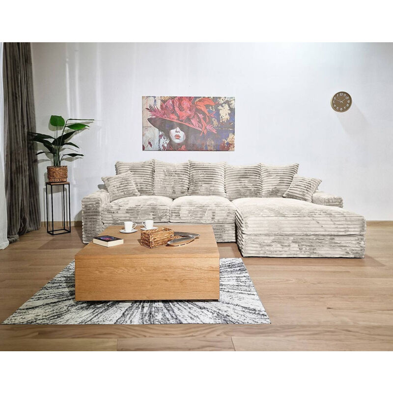 Andy - canapé d'angle droit 5 places en fausse fourrure côtelée - beige