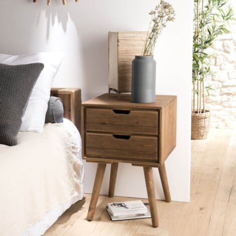 ANDY - Table de chevet scandi bois marron 2 tiroirs