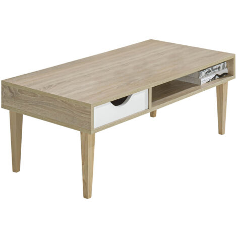 ANEBY - Table Basse 1 Tiroir 1 Niche Effet Bois