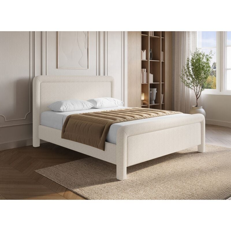 Anela - Lit double en tissu doux beige 140 x190 cm anela