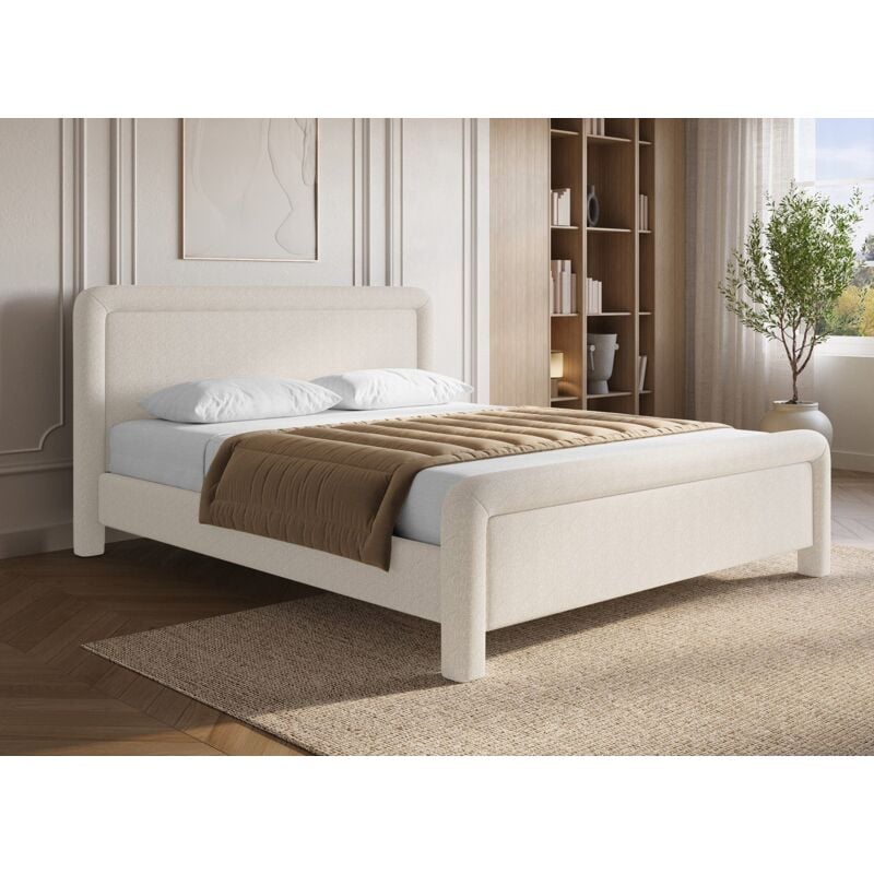 Anela - Lit double en tissu doux beige 180 x200 cm anela