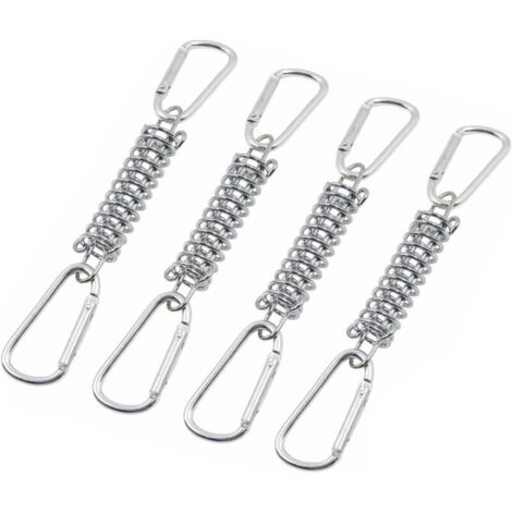 Anello a molla di tensione per fissaggio tenda da sole - fissaggi per vele ombreggianti, accessori in acciaio inox con 4 molle elicoidali e 8 moschettoni per tende, tendaggi e attrezzatura da campeggi