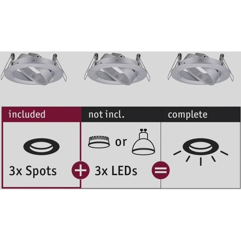 Set 92490 Lampada led Choose Spot orientabile 3x10W faretto da Incasso Alluminio tornito, Alu ruotato, 84 mm - Paulmann