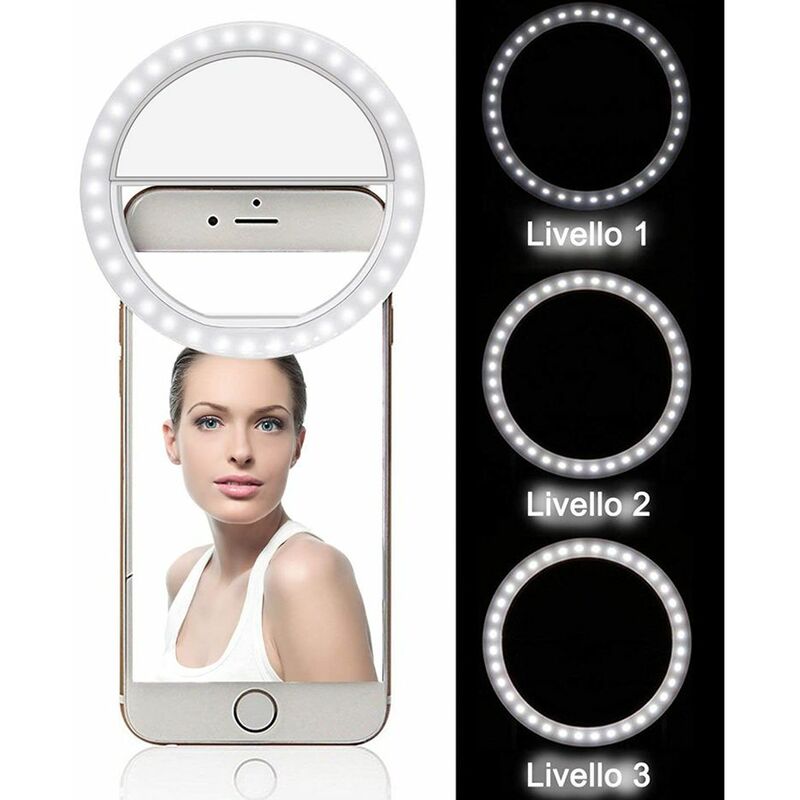 Image of BES - Anello flash portatile selfie foto clip cellulare ricaricabile selfie ring light