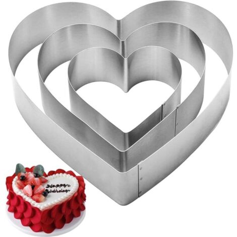 Anello per pasticceria a forma di cuore, 3 misure, in acciaio inox, per mousse, biscotti, pizze