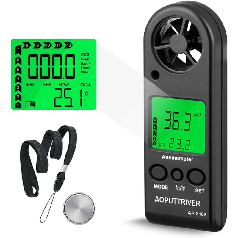 

Anemómetro digital portátil para medir la velocidad del viento, medir la velocidad del viento, la temperatura y la velocidad máxima / promedio /