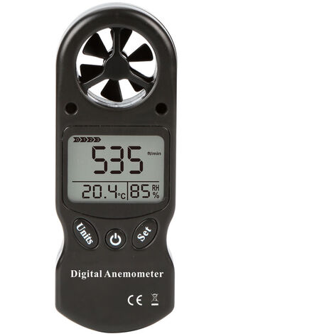 Anémomètre Digital LCD Vitesse du Vent de Mètre Indicateur de Mesure de la Vitesse du Flux d’Air Thermomètre avec Rétro-éclairage noir