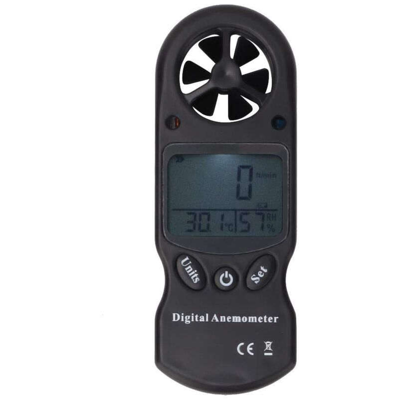 Anémomètre Numérique 3-en-1, Appareil de Mesure avec Écran LCD pour Température, Humidité et Vitesse du Vent