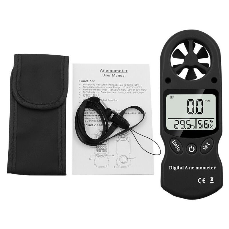 Anémomètre numérique, 3-en-1 portable Mini-compteur de vent multifonctions Jauge Thermomètre Hygromètre cerf-volant volant voile surfant tir en