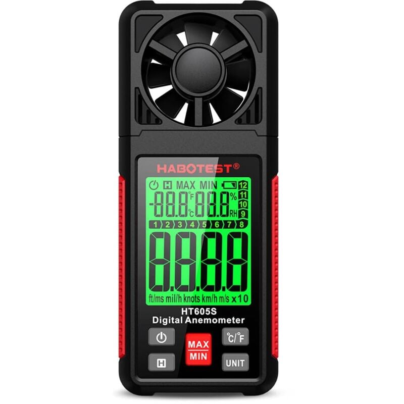 Anémomètre numérique HT605S Anémomètre numérique 0-12 Échelle de Beaufort Compteur de vitesse du vent portatif avec rétroéclairage Écran lcd