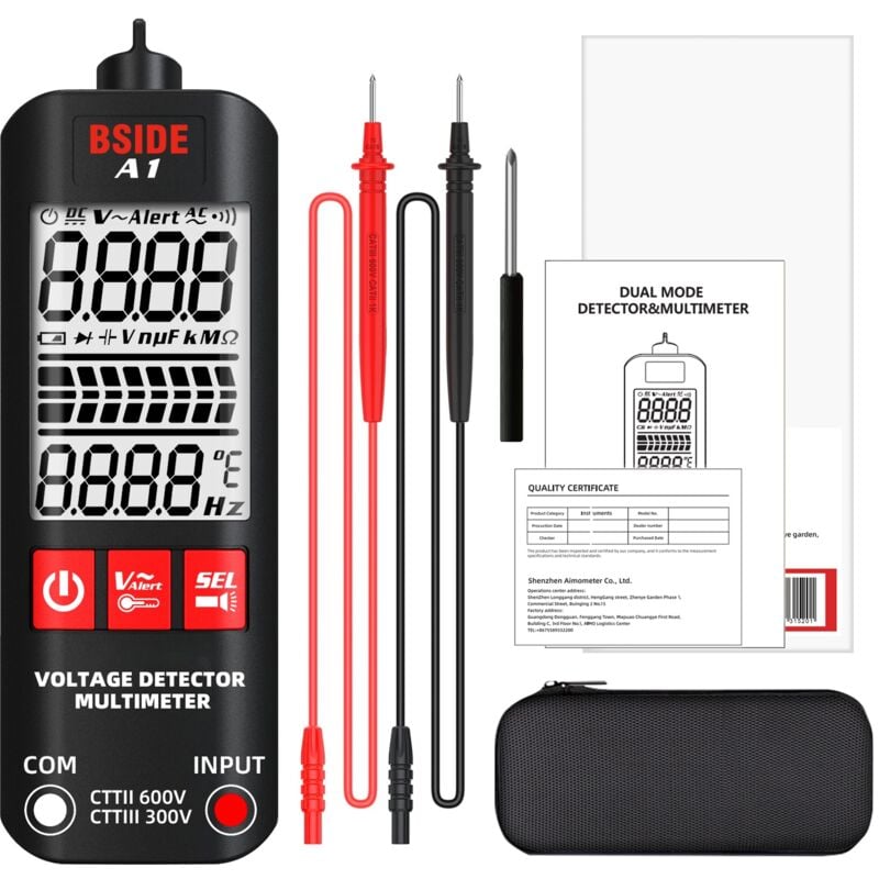Durficst - A1 Multimètre Numérique Intelligent Mini Détecteur de Tension Sans Contact avec Sensibilité Réglable Testeur Automatique de Tension