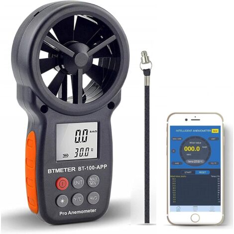 Anemómetro digital de velocidad del viento de mano, medidor de anemómetro inalámbrico Bluetooth para viento frío, velocidad, monitor de temperatura BT-100APP