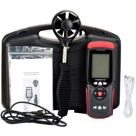 Anemómetro digital portátil profesional multifuncional con ventilador auxiliar desmontable y estuche de almacenamiento.