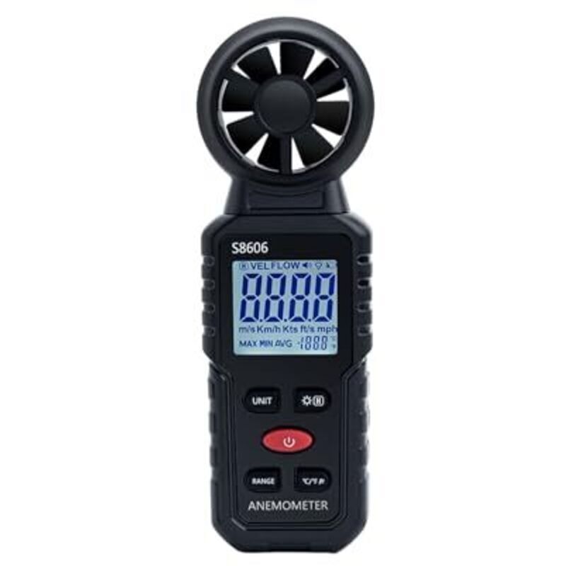 Anemometro digitale portatile 3 in 1, misura la velocità del vento, la potenza del vento e la temperatura del vento da 0 a 45 m/s, ideale per la