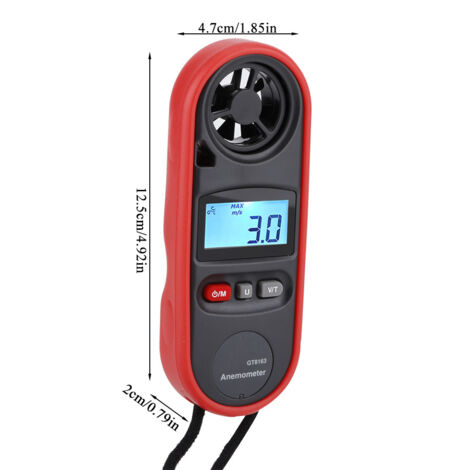 Anemómetro GT8163 1 x Anemómetro 1 x Manual de usuario Medidor de velocidad y temperatura del viento digital LCD portátil Termómetro Material plástico