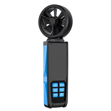 Anemómetro portátil de alta precisión con doble rodamiento, 8 aspas, pantalla LCD a color retroiluminada, 6 modos de medición, retención de datos e indicador de batería.