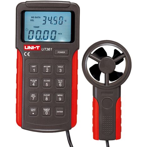 Anemómetro tipo Split - Sensor de velocidad del viento de alta precisión - Sensor de temperatura - Apagado automático  Memoria - Valores Máximos y Mínimos - Display LCD retroiluminado