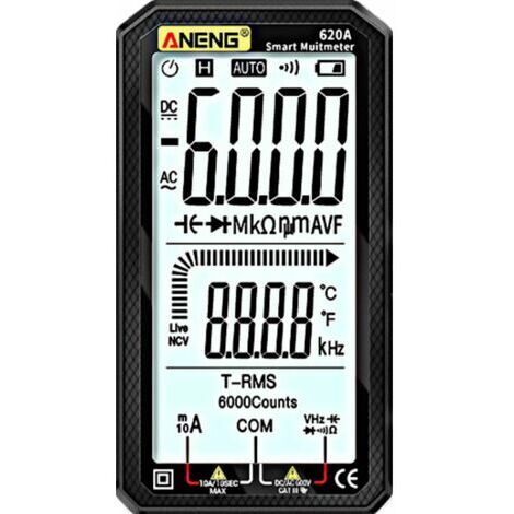 ANENG 620A Digitalmultimeter, Warnfunktion, automatische Erkennung, Gleich-/Wechselstrommessung, Spannungsmessung, Temperaturmessung, Kapazitätsmessung, Durchgangsprüfung, Diodenprüfung, Widerstandsme