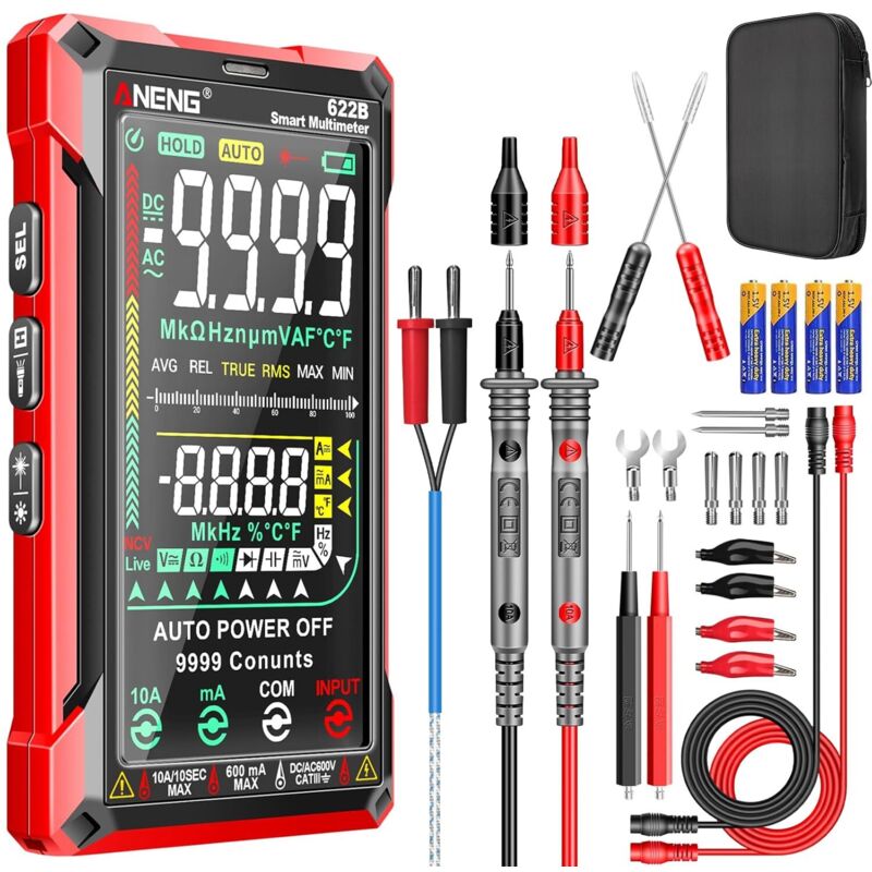 ANENG 622B Multimètre Numérique Testeur Tactile Intelligent Voltmètre à Plage Automatique TRMS 9999 Comptage Tension AC/DC,Courant
