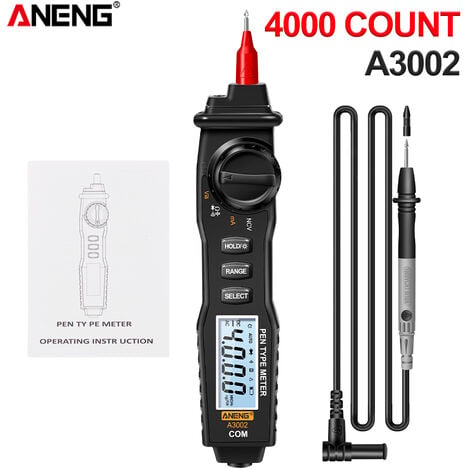 RANIPOBO ANENG A3002 Digital Multimetre Pen Type 4000 Nombre avec outil de testeur de continuite de diode de tension AC / CC non contact-noir