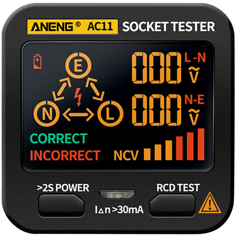 Aneng Ac11 Steckdosentester Lecksucher Lcd-Bildschirm Erdungsdraht Nulllinie Live-Draht Phase Multifunktionales elektrisches Rcd-Elektroskop Ncv Stromkreisprufer Polaritendetektor Eu-Stecker