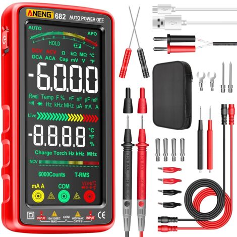 ANENG Multimètre Testeur Écran LCD Couleur,Compteur 6000,Voltmètre.Mesure Courant AC/DC,Tension Sans Contact (NCV).Tension,Rèsistance,Diodes,Continuitè,Capacitetè Température.