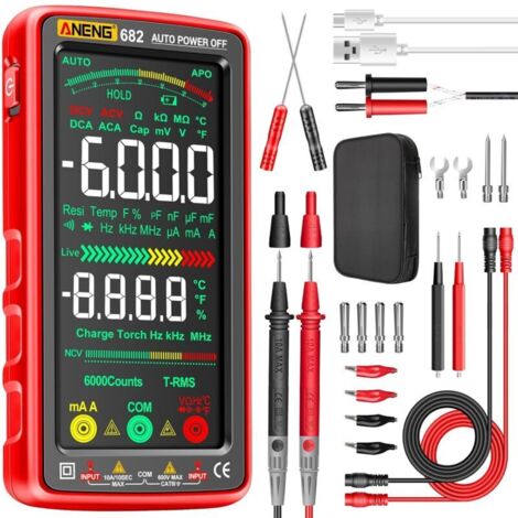ANENG Multimètre Testeur Écran LCD Couleur,Compteur 6000,Voltmètre.Mesure Courant AC/DC,Tension Sans Contact (NCV).Tension,Rèsistance,Diodes,Continuitè,Capacitetè Température.