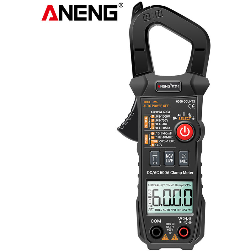 

ANENG Pinzas amperimetricas CA / CC abrazadera de corriente de verdadero valor eficaz Multimetro con escala automatica con Amp voltios Ohm