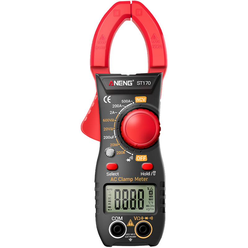 Aneng - ST170 Smart Clamp Meter 1999 Counts Auto-ranging Digital Multimeter LCD Screen AC DC Voltage AC Current Tester, Black & Red - Black & Red