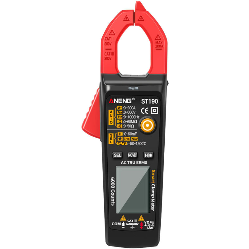 

ANENG ST190 Medidor de pinza inteligente 6000 cuentas Multimetro digital de rango automatico Pantalla LCD Voltaje CA CC Detector de corriente CA