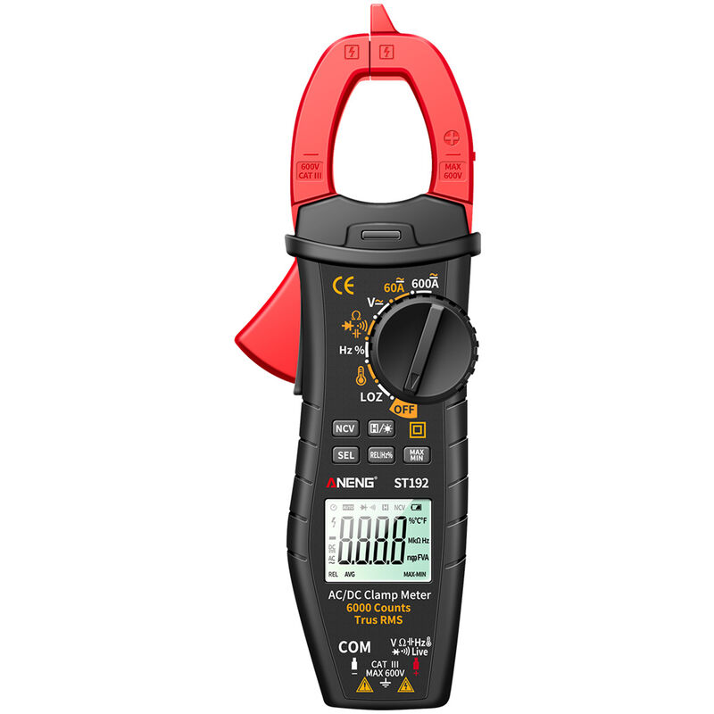ST192 600A DC AC Clamp Meter 6000 Counts Auto-ranging Digital Multimeter LCD Screen Voltage Current Detector Pen Temperature Measuring LED Flashlight