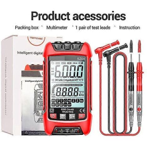 ANENG SZ01 SZ02 Multimètre numérique intelligent portable multifonctionnel de haute précision pour électriciens et techniciens de maintenance - Résistant à la température - SZ01 rouge