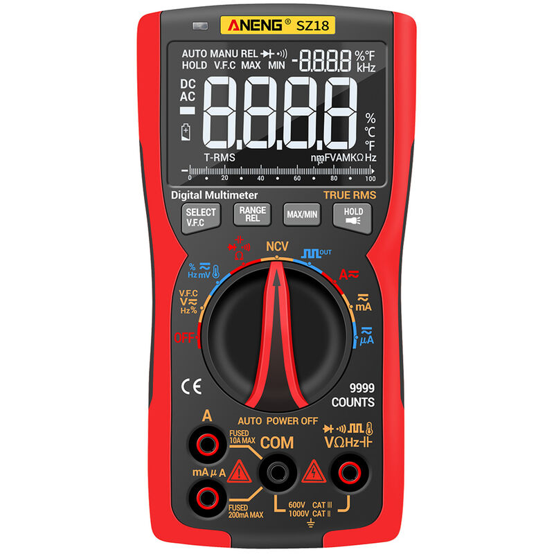 

ANENG SZ18 multimetro digital 9999 Condes T-RMS LCD probador universal AC / DC voltaje y corriente de capacitancia del diodo Continuidad Frecuencia