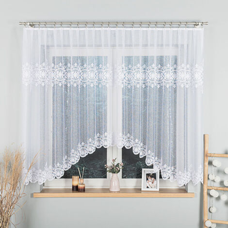 ŻANETA - Cortina jacquard confeccionada con corte en la parte inferior - 350x155 cm - blanco