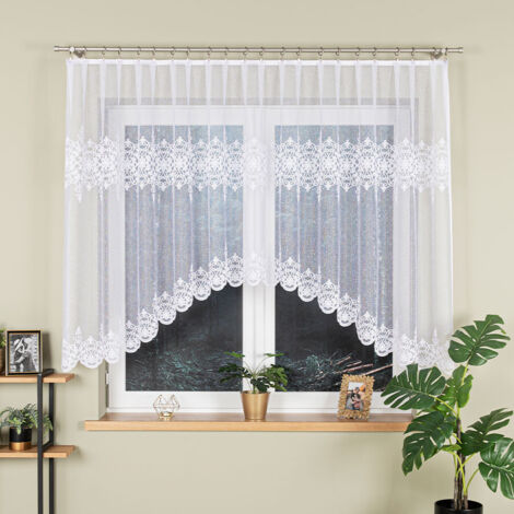 ŻANETA - Cortina jacquard confeccionada con corte en la parte inferior - 400x135 cm - blanco