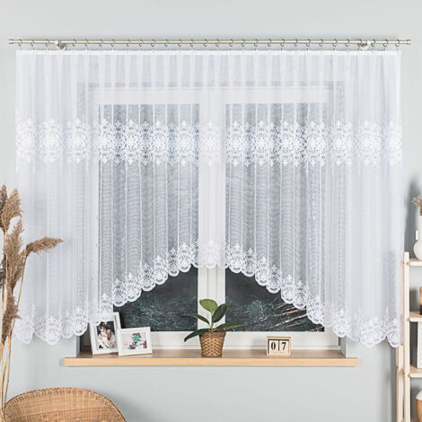 ŻANETA - Cortina jacquard confeccionada con corte en la parte inferior - 450x155 cm - blanco