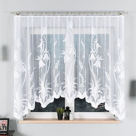 ANETA - Tenda jacquard pronta all'uso con taglio in basso - 310x160 cm - bianco