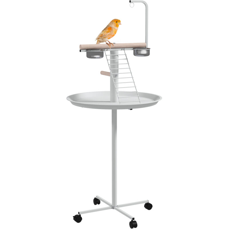 Pawhut Spielplatz Für Papageien Mit Futterstation, Vogelfutterstation Mit Rädern, Sitzstangen, Vogelfutterspender Mit Leiter Für Garten, Balkon,