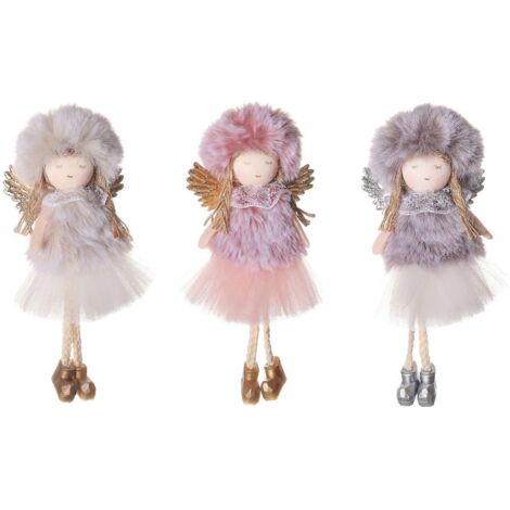 Ange de Noël à suspendre pour poupée, portant un chapeau rond et une jupe en laine (lot de 3), décoration de porte pour la maison, cadeau pour fille
