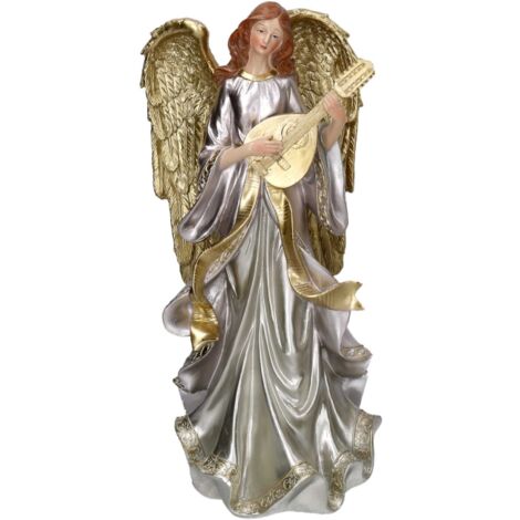 ANGE EN RÉSINE AVEC GUITARE OR 18,2X16,4H37,8 CM