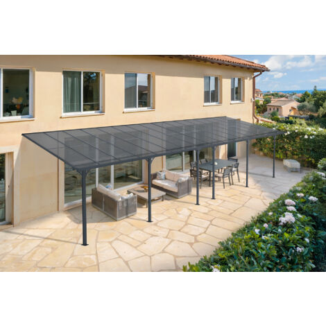 Angebaute Pergola/Carport 30m² KLEO 1000L300 Aluminium Grau