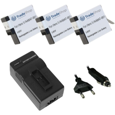 Angebot im Set: 3x Akku 3,85V + USB Ladegerät (Micro-USB/Typ C) für GoPro 025416 421850 AHDBT-701 AHDBT-801 GOP004 IEC 62133 IS 16046 R-41047830 Hero 7 White